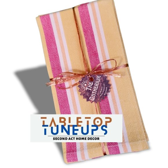 Home Dining Cloth Napkins Set (6) Hampton Stripe Pink Yellow Cotton - Picture 6 of 6